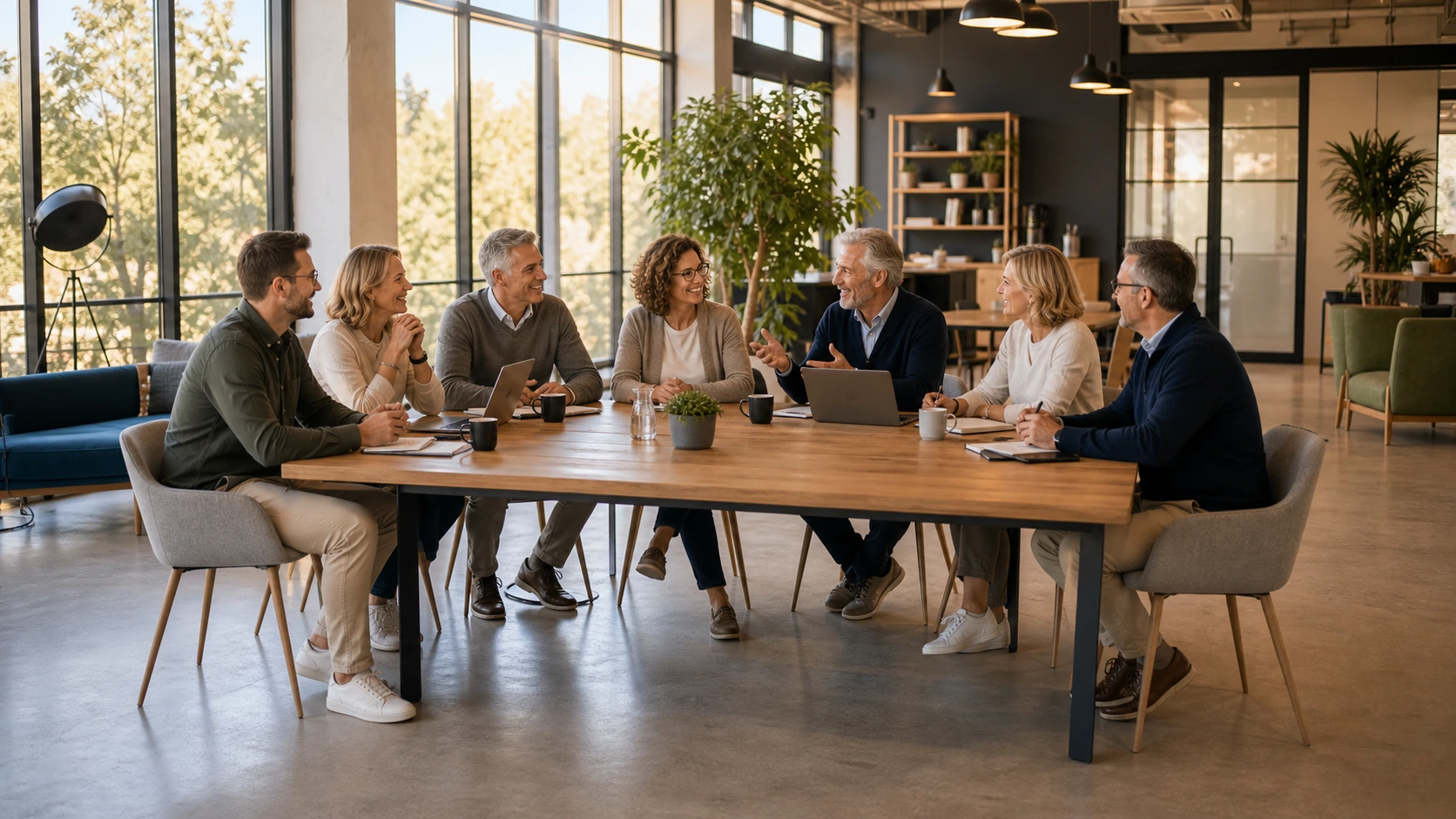 Vorstand im Besprechungsraum am gemeinsamen Tisch